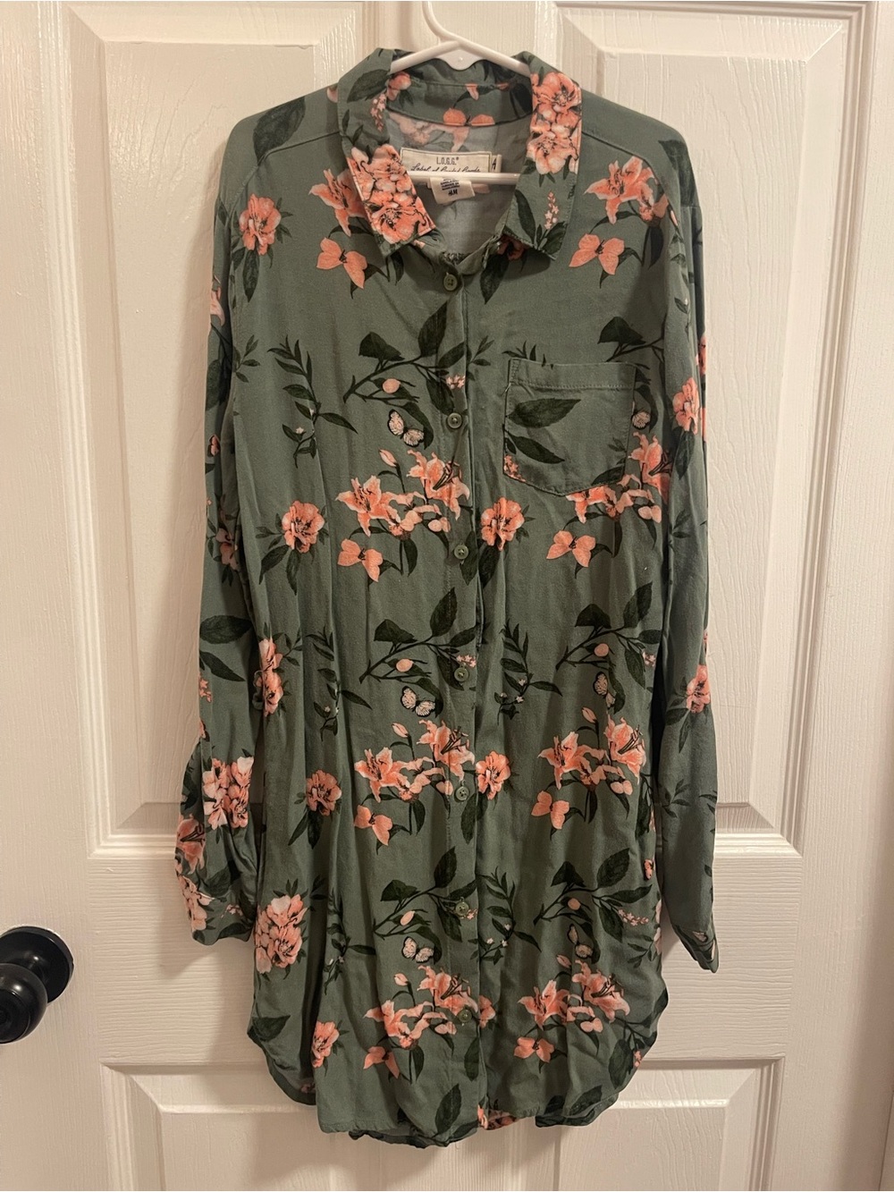 H&M Olive Green Tunic Dress with Peach Floral Print